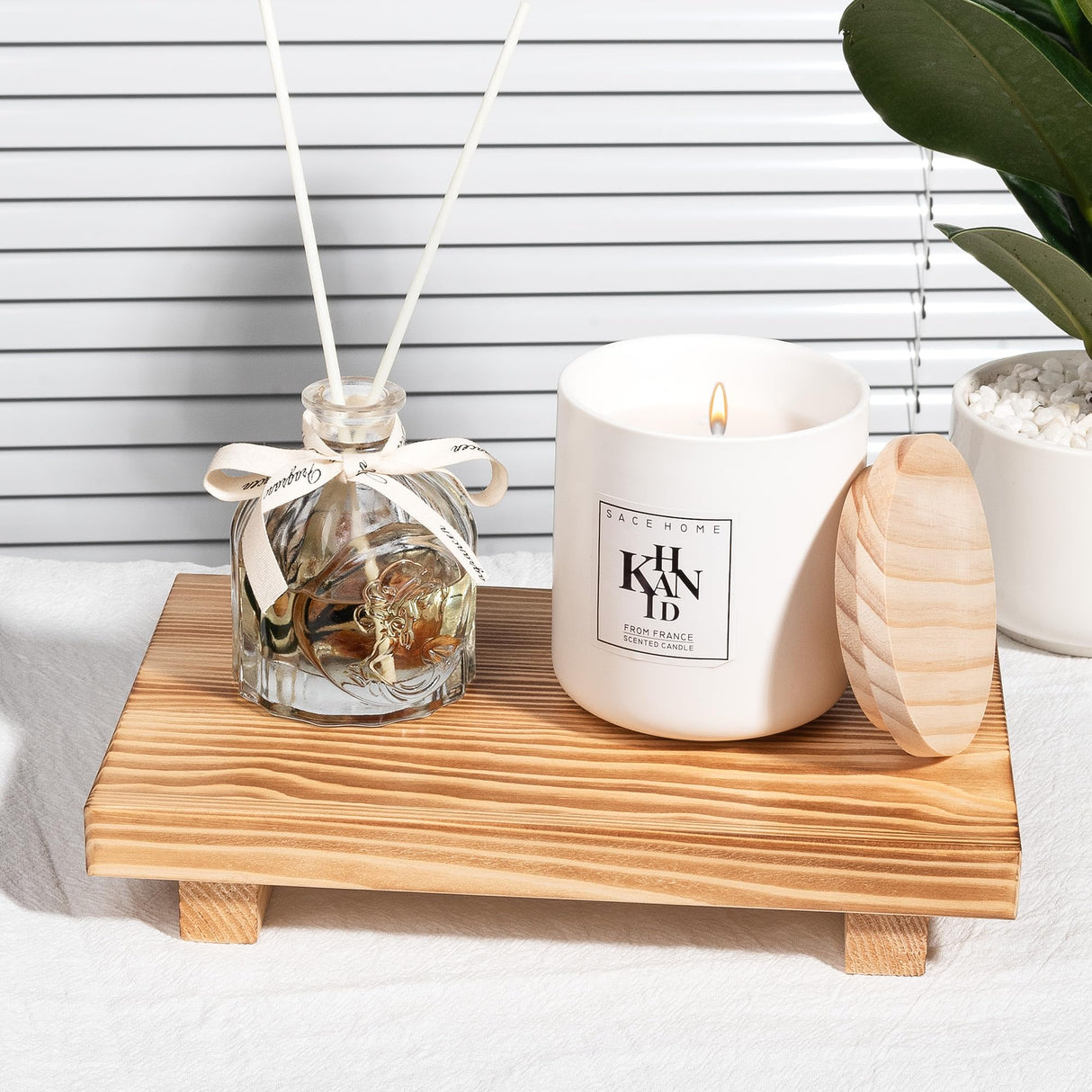 Bathroom Counter Organizer Wood Pedestal Stand Farmhouse Decorative Tray Soap Holder for Kitchen Decor, 9" x 6" - Brown zoocatia