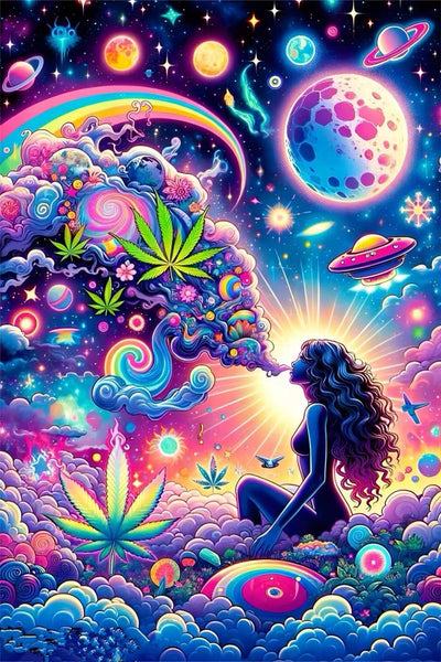 wmpikd Hippie Hippy Girl Diamond Art Painting Kits for Adults 5d DIY Trippy Cool Girl Gem Art Kit for Beginners Round Full Drill Paint with Diamonds Crafts Home Wall Decor Gifts 12x16 Inch