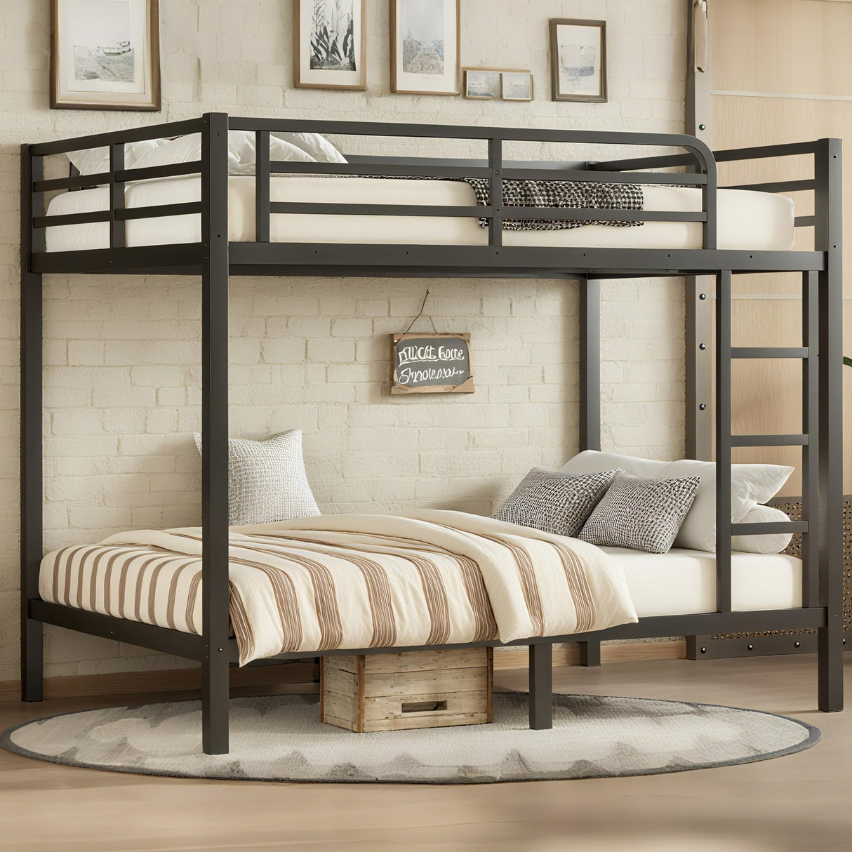 Bellemave Full Over Full Bunk Beds for Adults with Ladder & Full-Length Guardrails, Metal Heavy Duty Full Size Bunk Bed Frame with Sturdy Slats, Noise Free, No Box Spring Needed, Black Bellemave