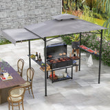 CLEEMAN Grill Gazebo,10.5 x 5 FT Grill Canopy, Double-Tiered Top, 2 Side Shelves, Extended Side Awnings &12 Hanging Hooks, BBQ Metal Gazebo, Grill Tent, Outdoor Gazebo for Patio Backyard Garden CLEEMAN