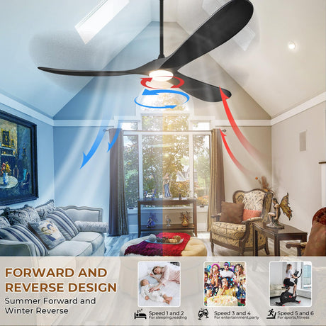 BOOSANT 72" Ceiling Fans with Lights and Remote Control, Outdoor Ceiling Fan with Lights High CFM Quiet 3 Blade Wood Walnut Ceiling Fan, Modern Propeller Ceiling Fan for Outdoor/Indoor,Matte Black BOOSANT