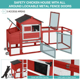 Chicken Coop for 2-4 Chickens,Outdoor Chicken House with Wheels, Nesting Box, Leakproof Pull-on Tray and UV-Resistant Roof Panel, Wooden Mobile Chicken Coop for Duck (Red, 70" L x 22" W x 44.1" H) Suumerpety