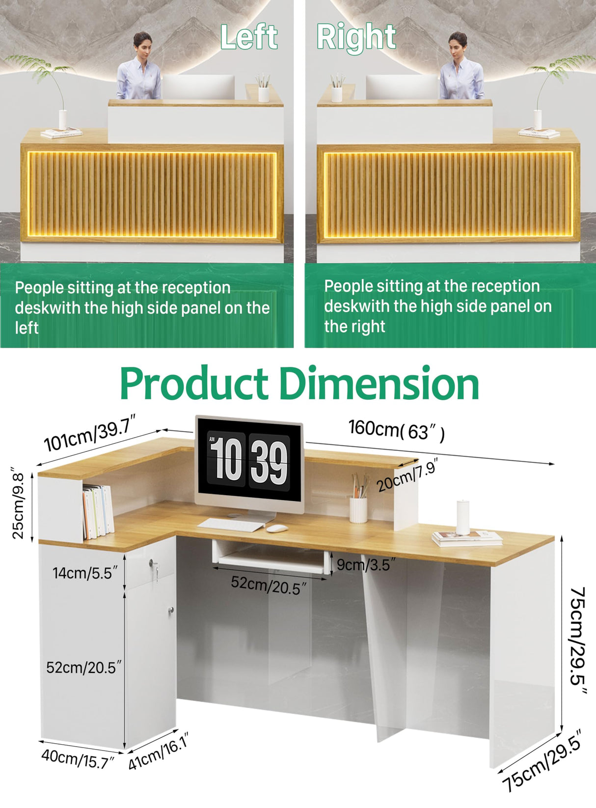 L Shaped Reception Desk, Solid Wood Front Desk with Counter & Lockable Drawers, Retail Checkout Customer 2 Person Secretary Desks for Home Office Lobby Store (70in,Left) Generic
