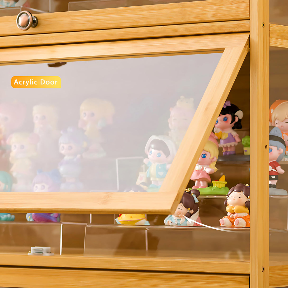 HAOWANJP Curio Display Cabinet 5-Tier Storage Shelves with Acrylic Door, Collectibles Toy Organizers Rack & Display Shelf, Kids Bookshelf and Bookcase for Playroom, Bedroom (Brown-Flip) HAOWANJP