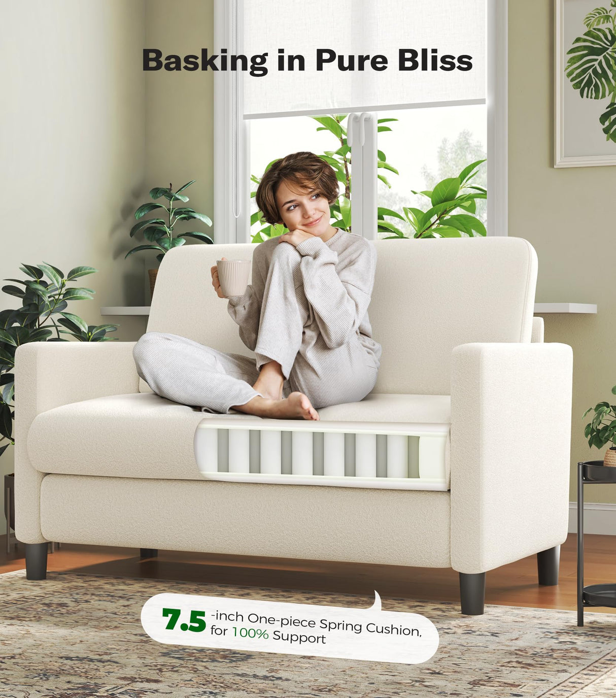 Welzona Loveseat Sofa, 51" Love Seat, Comfy Teddy Small Loveseat for Small Spaces, Tool-Free Setup Small Couch for Bedroom, All-Wood Small Couches for Small Spaces, No Pillow Include, Beige Welzona