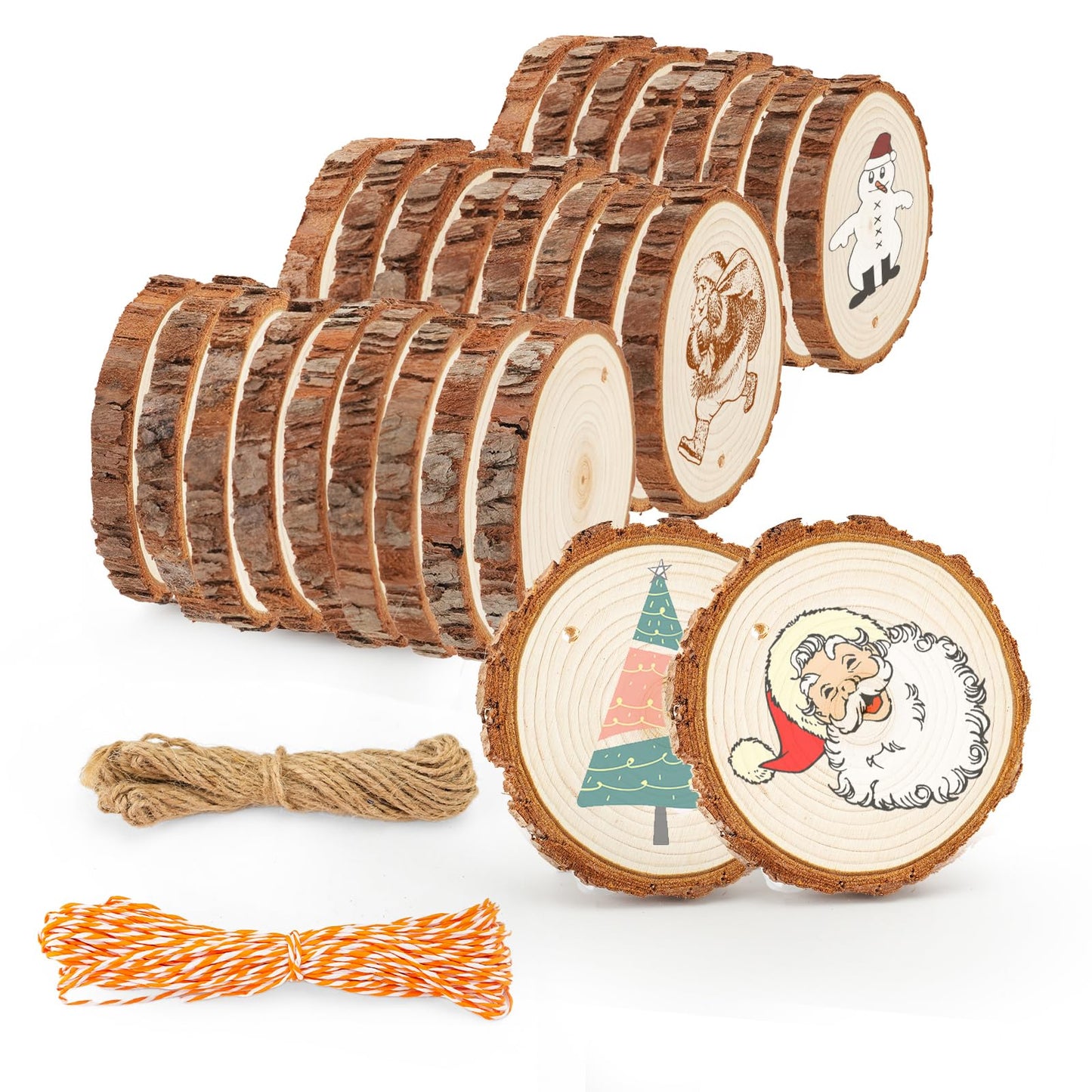 Unfinished Natural Wood Slices Small Wood Rounds with Bark 2.4-2.8” Wood Ornaments Round Wooden Slices for Crafts Small Blank Wood Circles with Holes Wooden Chips Round Wood Chips Wood Cookie 27PCS