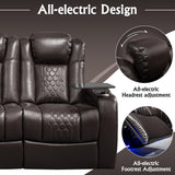 NMXUXMN Home Theater Seating,Top-Grain Leather Recliner Sofa, Zero Gravity Power Reclining Couch with Ambient LED Lights, Cup Holders & USB, Tray Table-Row of 3 with Drop Table Black NMXUXMN