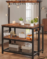 CHOEZON Kitchen Island with Power Outlet, Kitchen Island Table with Folding Top, Stationary Storage Islands, Coffee Bar with Outlets and USB Ports, for Dining Room, Rustic Brown and Black TZD01UBF CHOEZON