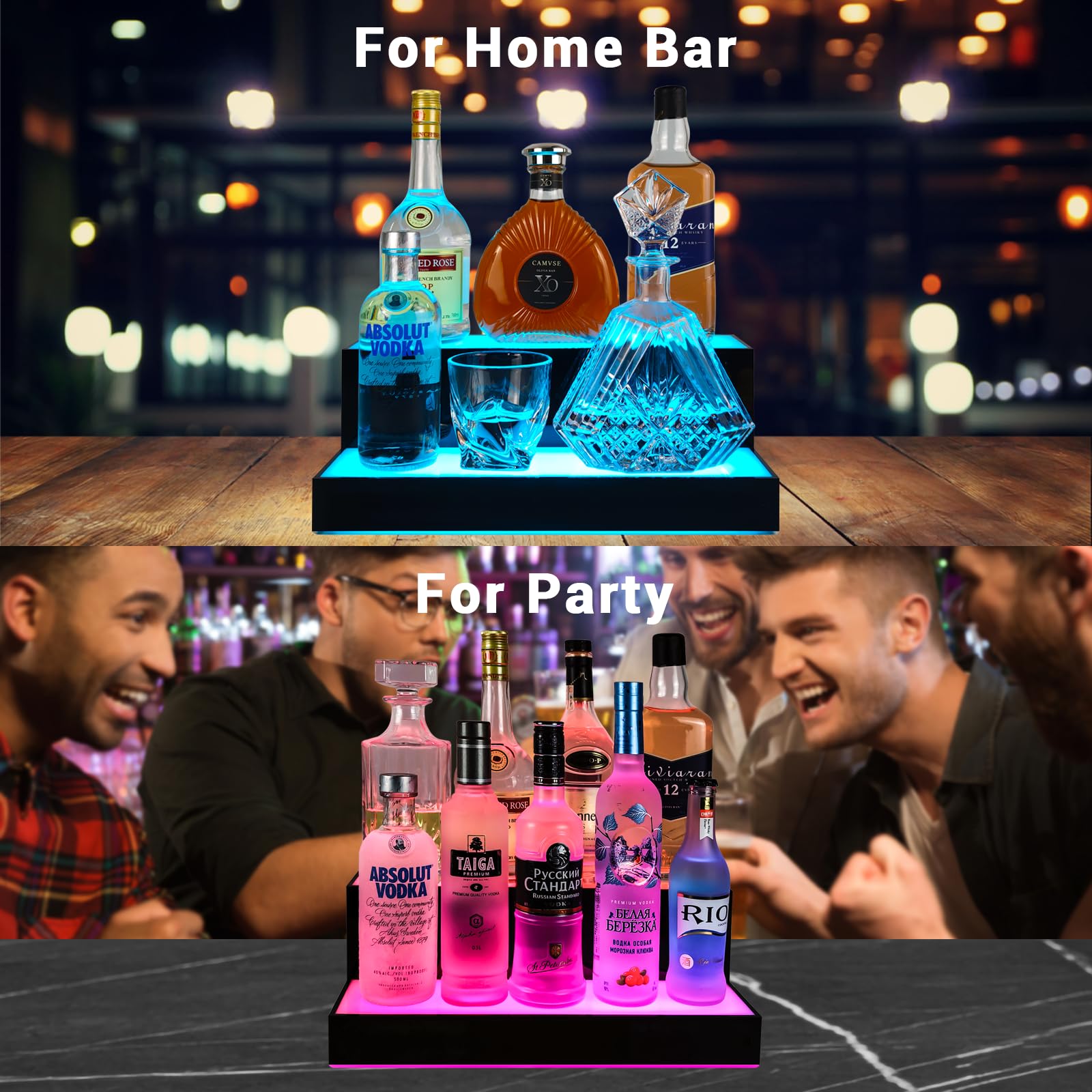 GOH&FTY LED Lighted Liquor Bottle Display Shelf,APP 16 inche 2Step LED Bar Shelves with Wireless Remote& Multicolor LED Light ,Bar Stand for Home Bar Accessories - WoodArtSupply