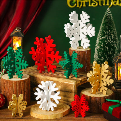 Wenqik 16 Pcs Winter Wooden Snowflake Decor Christmas Winter Snowflake Tabletop Decorations 3D Snowflake Table Signs Standing Centerpiece Tiered Tray Decorations for Party(Gold, White, Green, Red)