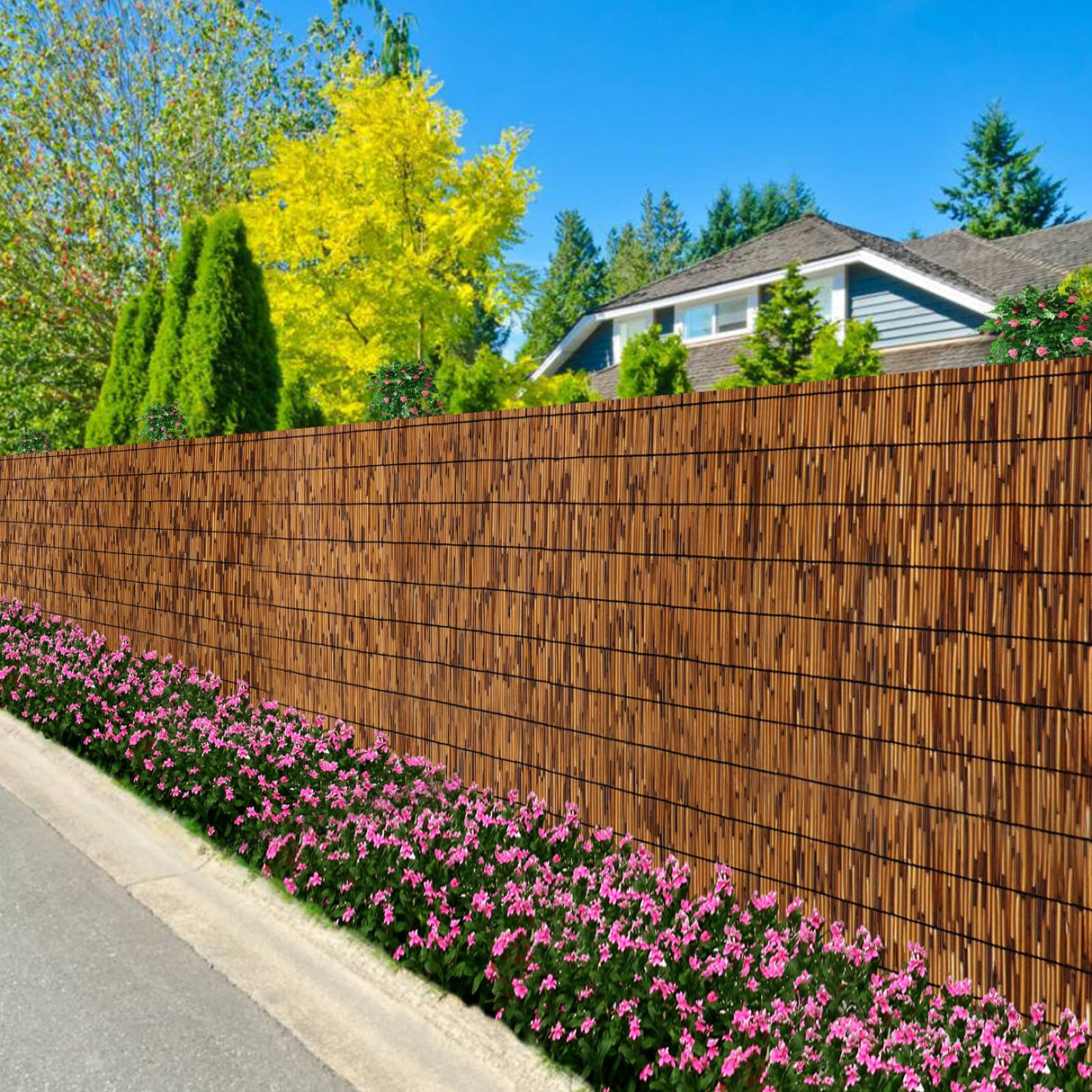 FENRUNXU Bamboo Reed Screen Fencing,4FT X 16.4FT Natural Reed Fencing Bamboo Reed Fence 4 Feet High for Outdoor Backyard Patio FENRUNXU