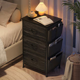 EnHomee Nightstand Set of 2, Night Stand with 3 Drawers for Bedroom, Bedside Table with Wooden Top, Sturdy Steel Frame End Table, Small Dresser for Bedroom, Living Room, Black EnHomee