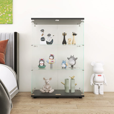 Zacis Modern 3 Shelf Glass Display Cabinet with 2 Doors, Clear Curio Cabinet Collection Display Case, Floor Standing Glass Bookshelf for Living Room Bedroom Home Office 32" W x 14.5" D x 50" H Zacis