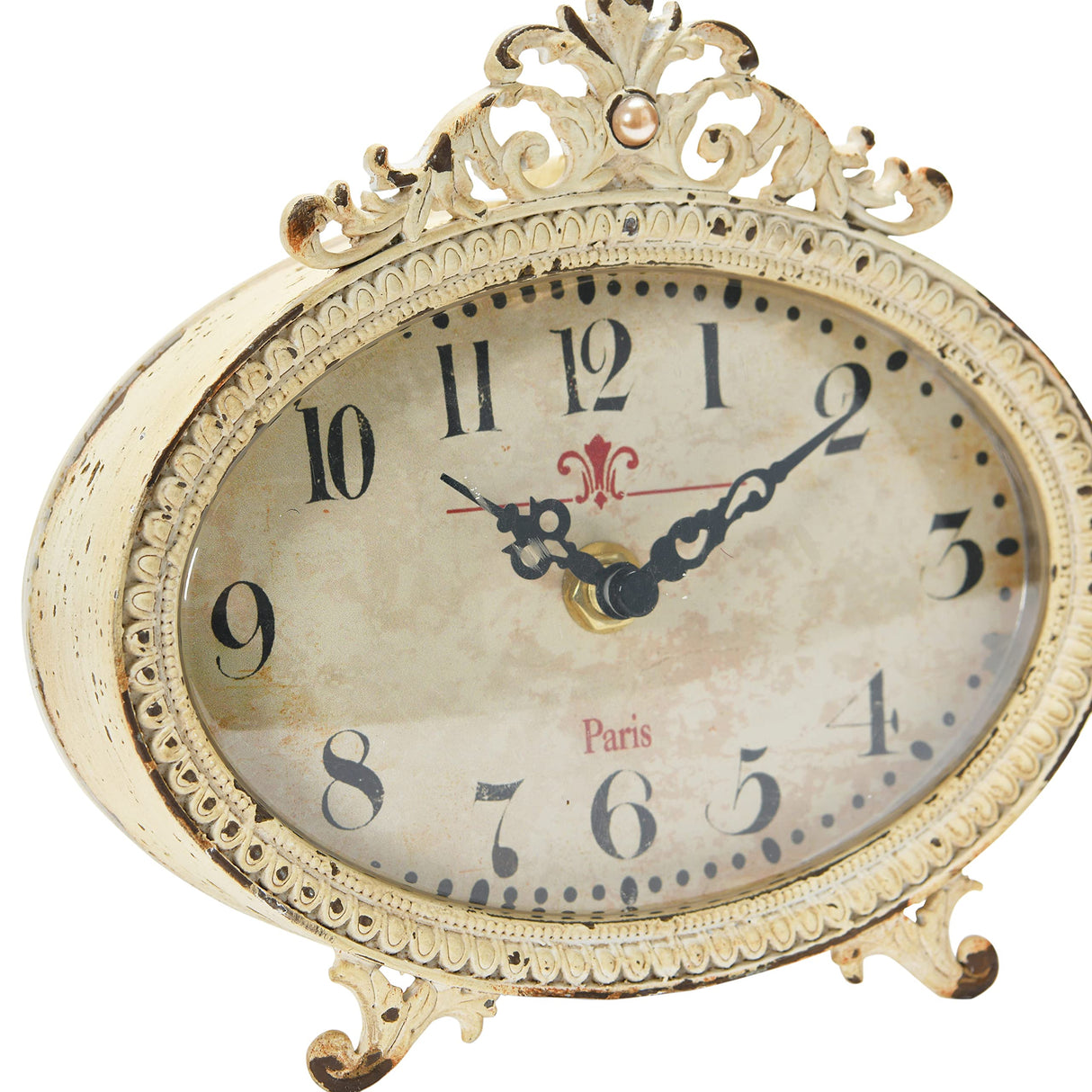 Creative Co-Op Distressed Pewter Mantel Clock, Cream Creative Co-Op