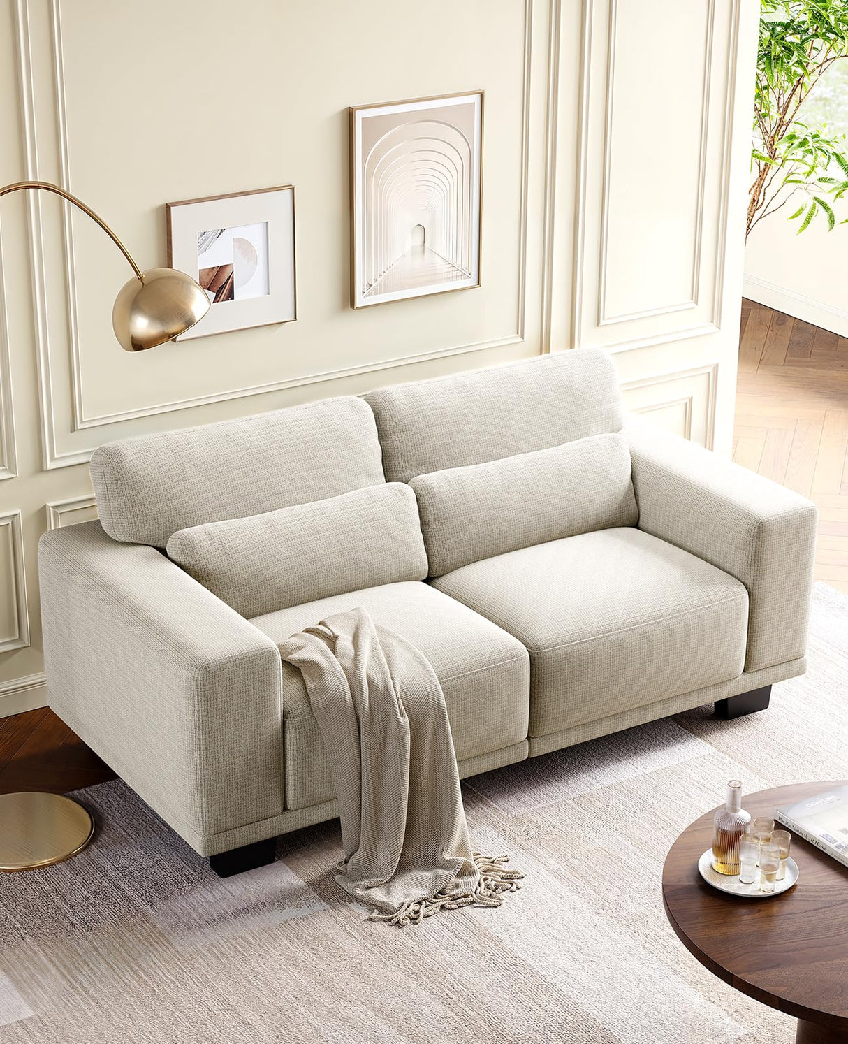 Amada 65" Sofa,Loveseat with Deep Seats and Wide Armrests,Mid Century Modern Upholstered Sofa,Couches for Living Room,Futon Small Couch,Removable Sofa Cover,Easy to Install,White AMADA HOMEFURNISHING