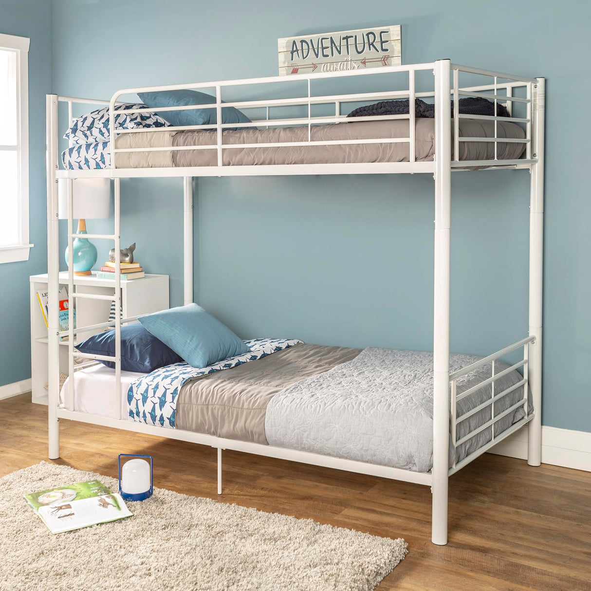 Walker Edison Elodie Urban Industrial Twin over Twin Metal Bunk Bed, Twin over Twin, White Walker Edison
