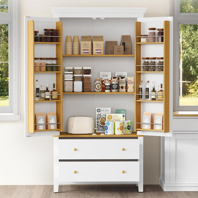 RoyalCraft 70'' Tall Kitchen Pantry Cabinet, Large Storage Cabinet with 8 Door Shelves, White Kitchen Cabinet with 2 Drawers & Adjustable Shelves for Dining Room, Living Room, Laundry