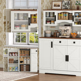 60" Tall Farmhouse Kitchen Pantry Storage Cabinet,Kitchen Hutch with Microwave Stand,Freestanding Buffet Pantry Cabinet with Glass Door and Adjustable Shelves for Dining Room (White) Gyfimoie