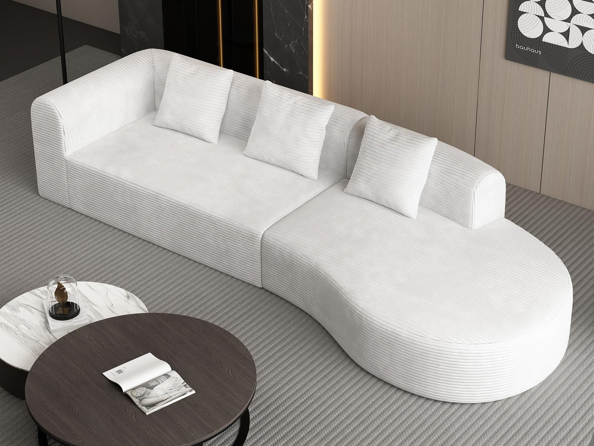 ZIGHTH 123'' Corduroy Cloud Compression Couch Sectional Sofa with Deep Seat, Comfy Plush Sectional Sofa Couch for Living Room, L Shaped Cloud Sectional Sofa Couch, No Assembly Required. White ZIGHTH
