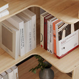 Hitow 6-Tier Wooden Bookcase, L Shaped Geometric Bookshelf, 81.9" H Freestanding Storage Shelf Room Divider, Open Corner Shelf Storage Unit for Living Room Home Office, Beige (35.4" W x 23.6" D)