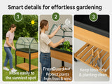 GOJ Raised Garden Bed Wood 48x24x32 inch with Greenhouse & Lockable Wheels - Elevated Wood Planter Box for Outdoors Vegetable Flower Bed Herb Planter - 400 lbs Capacity GOJ YOUR GARDEN, OUR PASSION