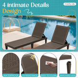 Greesum Outdoor Chaise Lounge Chairs Set of 2 with 5-Position Adjustable Backrest, Waterproof PP Sun Loungers for Garden Pool Beach Patio Deck Sunbathing, Brown Greesum
