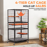 COZIVVOVV Large Cat Cage Indoor, 4-Tier Cat Enclosure Indoor with Hammock Bed, Cat Crates with 2 Ladders, Durable Wire Mesh Catios for Cats, Pet Cages for Cats with Wheels, Black COZIVVOVV
