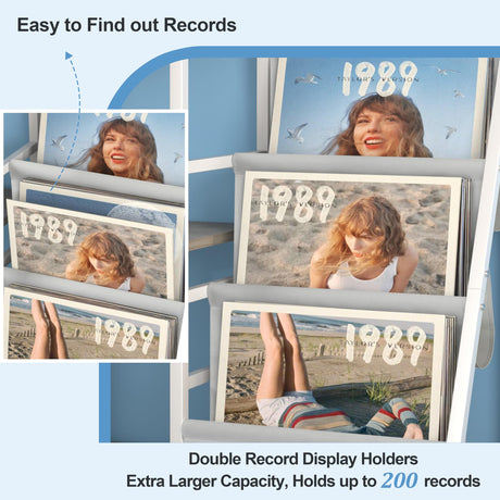 Record Player Stand with Vinyl Storage, Record Player Table with Record Storage 200 Albums, Turntable Stand with Record Holder Vinyl Display Shelf, Record Cabinet Media Stereo Tewinko