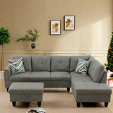 FONTOI L Shaped Sectional Couch with Otttoman, 97" Sectional Sofa for Living Room Flannel Modular Couches with Cup Holders for Bedroom, Apartments, Grey FONTOI
