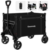 Eusuncaly Collapsible Wagon Cart with Wheels Foldable Wagon Folding Outdoor Utility Wagon Grocery Wagon for Camping Shopping Sports Gardeing Fishing (Black) Eusuncaly