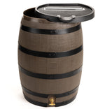 RTS Home Accents Premium 55-Gallon Rain Barrel with Removable Lid, Flat Back Rain Water Collection Barrel, Woodgrain with Black Stripes RTS Home Acents