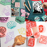 HRJZF 30PCS Rubber Block Stamp Carving Blocks with Cutter Tools and Rubber Brayer Roller for DIY Printmaking and More Crafts (combo pack) HRJZF