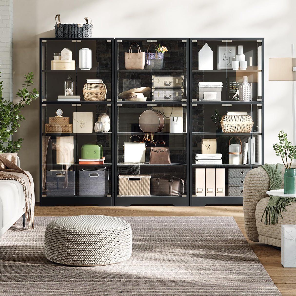 Patikuin 5 Layer Display Cabinet with Glass Doors, Modern Curio Cabinet with RGB Color Lights,Glass Display Cases for Collectibles, Tall Storage Cabinet(Black) Patikuin