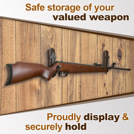 TESLYAR Gun Rack Wall Mount Hold Up Displays Horizontal Gun Rack and Shotgun Hooks Store Rifle Shotgun Bow Real Hardwood Hanger Brown TESLYAR