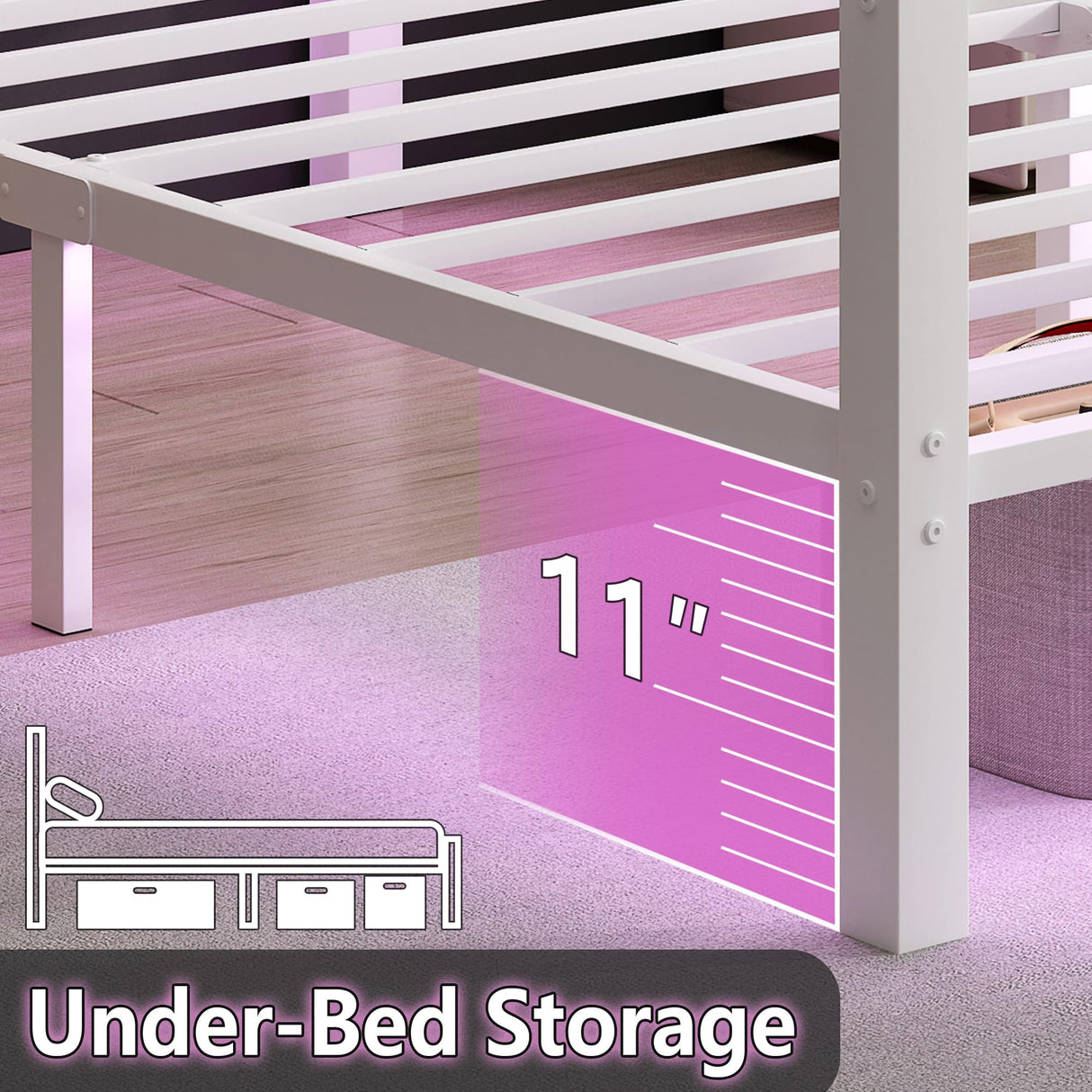 CLIBFENG Full Size Bed Frame with Headboard and Footboard,Steel Slats Support-LED Bed Frame with USB Charging Station,Mattress Foundation-Under Bed Storage,No Box Spring Needed,Noise Free,White CLIBFENG