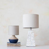 Creative Co-Op Stoneware Portable Table Lamp with Linen Shade, Black and Natural Creative Co-Op