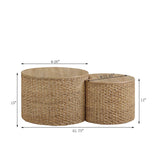 Giofanzo Nesting Coffee Table Set of 2, Coastal Coffee Table with Storage, Woven Coffee Table with Soild Wood Cover, Wicker Coffee Table with Cushion Base Giofanzo