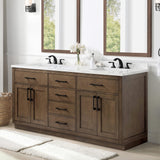 OVE Decors Maya Plus 72 in. Double Sink Bathroom Vanity in Almond Latte Finish, Black Hardware and Included Power Bar OVE Decors