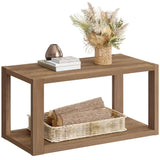 SICOTAS Farmhouse Wood Coffee Table - Boho Table with Storage Shelf, Rectangle Center Table Wood Look Accent Table, 2-Tier Sofa Side Table Mid Century SICOTAS