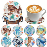Sitsink Diamond Art Coasters Kit - Nautical Marine Life Diamond Painting Coaster Kits, Summer Ocean Animal Rhinestone Get Art Crafting for Adult Women (8 pcs) Sitsink