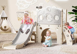 Babytronic Toddler Slide, 8 in 1 Kids Slide with Basketball Hoop, Telescope and Climber, Baby Slide Toddler Playground, Indoor Outdoor Playset for Toddlers Age 1-3, Kids Indoor Playground (White&Gray) Babytronic