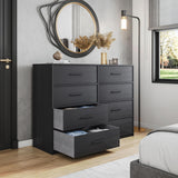 Modern 8-Drawer Dresser with Spacious Storage,Sturdy Wood Frame, and Large Capacity Drawers, Dressers for Bedroom, Home Organization Storage for Living Room or Hallway, Black Techni Home