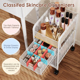 Hongtamoya Rolling Makeup Cart Organizer with 2 Drawers, Narrow Floor Skincare Organizers, Vanity Organizer Cosmetics Display Cases Holder for Skin Care Nail Polish Perfume Makeup Brush, White Hongtamoya