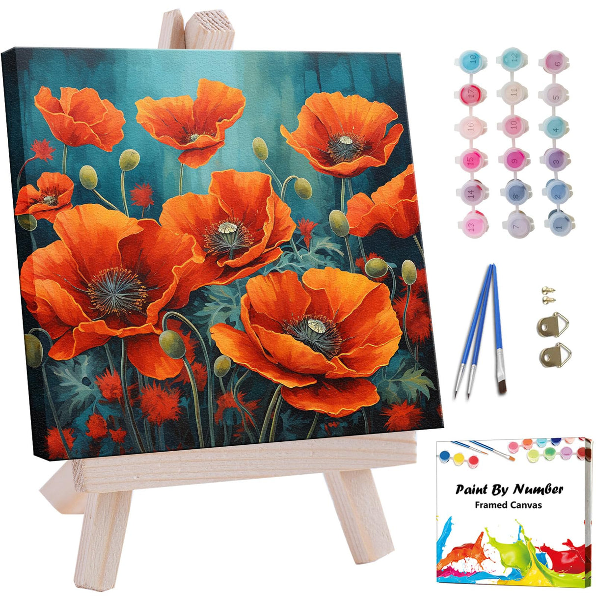 Artunion Framed Paint by Numbers Kit for Adults Beginners & Kids Ages 8-12,Red Poppy Paint by Number with Frame,Flower Adult Paint by Numbers Kit on Canvas 10 * 10 Inch Without Easel Artunion