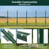 10 Pack Garden Fence Post, 5 Feet Heavy Duty Metal U-Post for Wire Fence, No Dig Garden Fence Stakes for Temporary Fencing, Electric Fence Wire, Corner Anchor, and More-Green MIWEVRO