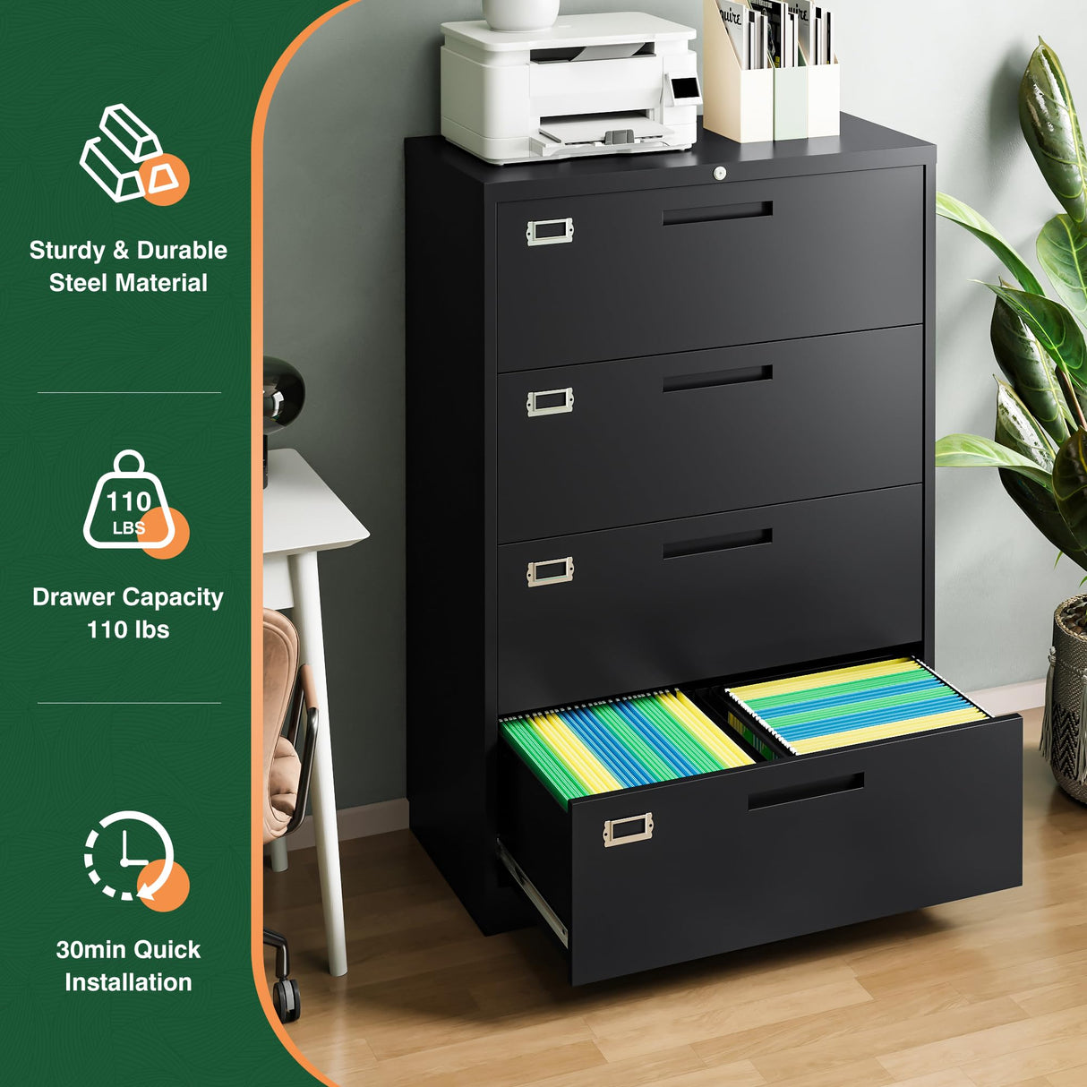 Letaya File Cabinets,4 Drawer Metal Lateral Filing Organization Storage Cabinets with Lock,Home Office for Hanging Files Letter/Legal/F4/A4 Size (Require Assembly) Letaya