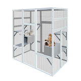 FEIYAW Wooden Catio Outdoor Cat Enclosure with 7 Platforms and 2 Resting Boxes, Solid Wood Cat Cage Shelter Playpen w/Anti-UV & Waterproof, Large Catio FEIYAW