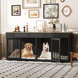 Timechee Extra Large Dog Crate, 86.6" Heavy Duty Wooden Dog Cage Furniture Dog Crate Kennel with Drawers & Removable Divider,Indoor Luxury Dog House with Double Rooms for XL L Breed Dogs, Black Timechee
