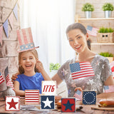 6 Pcs Independence Day Wood Signs Rustic Patriotic Standing Blocks Decor for Home 4th of July Table Centerpiece Labor Day Tiered Tray Decorations for Shelf Party Decor Panelee