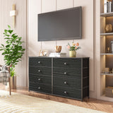 Furnulem Wide Dresser with 8 Fabric Drawers, TV Entertainment Center with Storage for 55'' TV, Large Chest of Drawers for Bedroom, Living Room, Dorm, Closet, Entryway, Wood Top (Black Oak) Furnulem